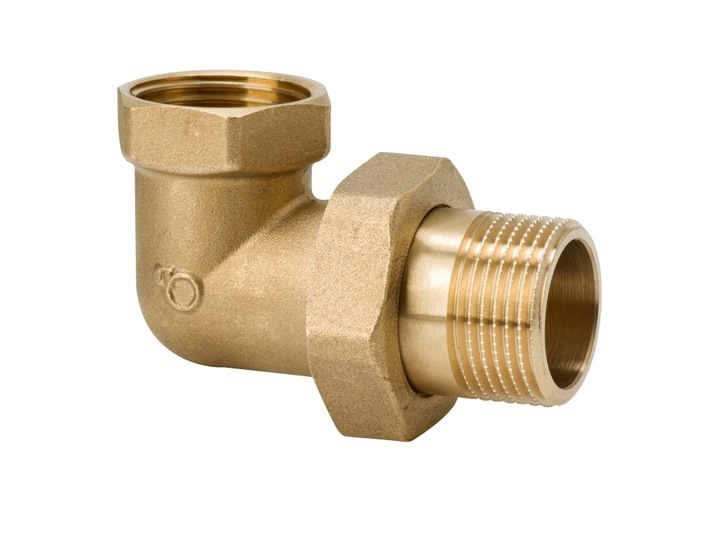 Śrubunek kątowy 1″ z uszczelką mosiądz